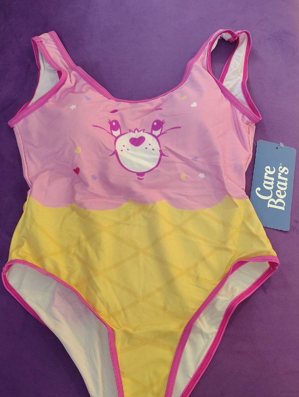 Care Bears Pink and Yellow Women's Swimsuit with Cute Bear Face